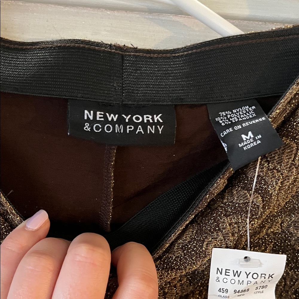 New York & Company Metallic Bronze Shimmer pants - Picture 3 of 5